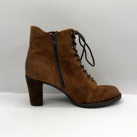 Børn Gosford Brown Suede Lace-Up Ankle Boots Zipper Block Heel Size 9M - Picture 5 of 8